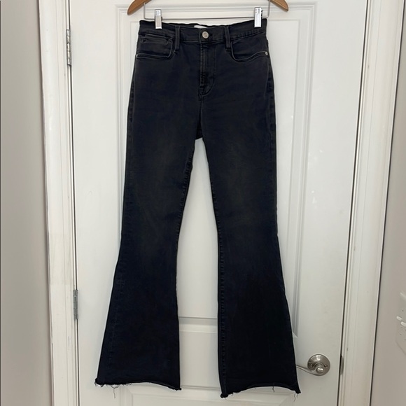 Frame Le High Flare Jeans 29 Faded Black Raw Hem - Picture 1 of 8